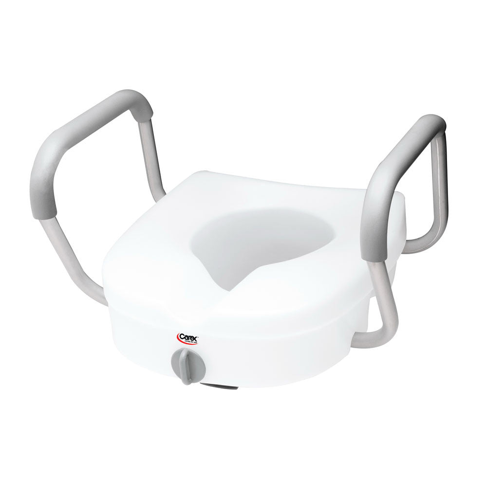 Carex E-Z Lock Raised Toilet Seat W/ Adjustable Armrests, White